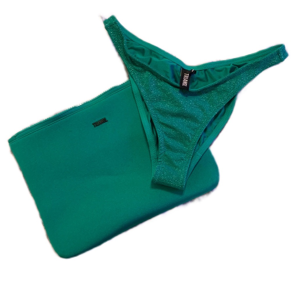 Triangl SZ M Maia Jaded Sparkle Bikini Bottoms w/Green Neoprene Bag | NWOT